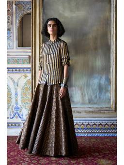 dash and dot - Multi-Color Benares Brocade Flared Skirt