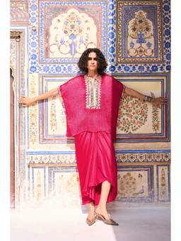 dash and dot - Pink Textured Draped Skirt