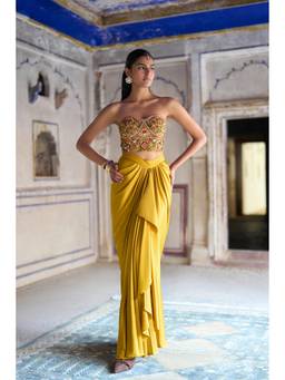 dash and dot - Mustard Satin Draped Skirt