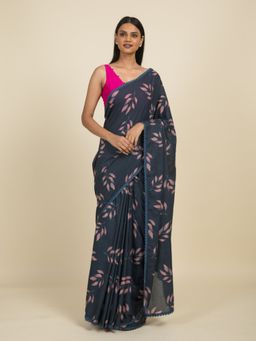 Suta - Blue Leaf Digital Printed Cotton Saree