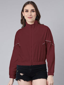 SHOWOFF - Maroon Crop Bomber Jacket