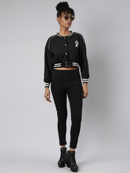 SHOWOFF - Black Crop Varsity Jacket
