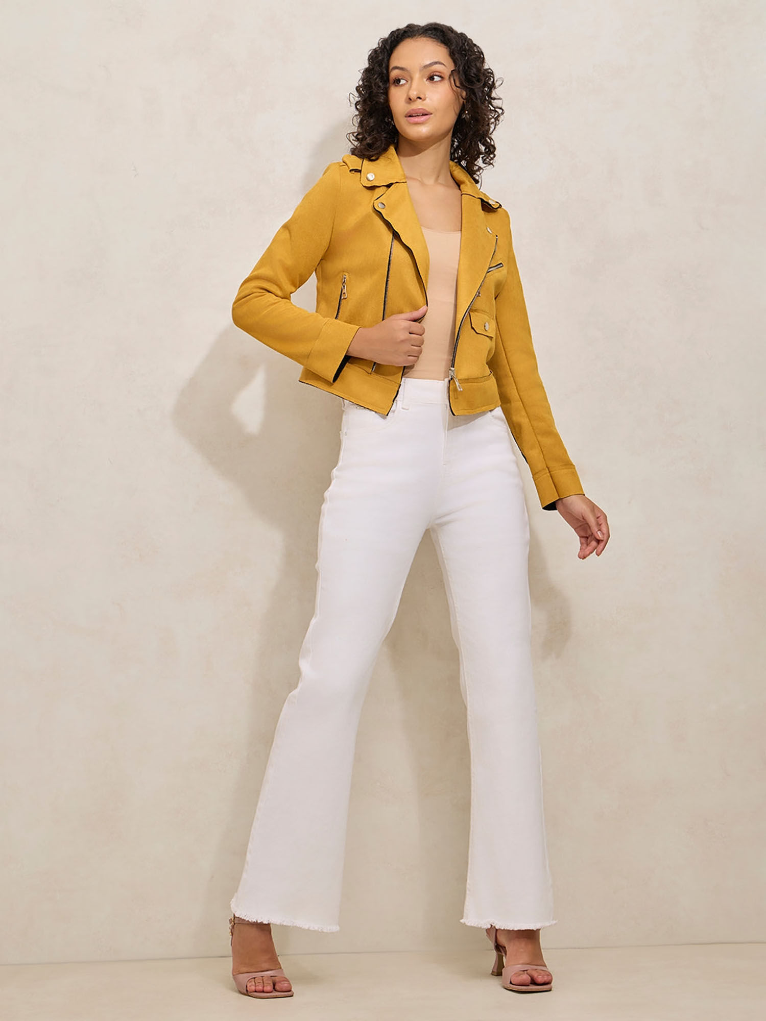 showoffff Yellow Asymmetric Zipper Biker Jacket-picture-27