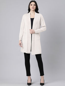 SHOWOFF - Cream Solid Longline Shrug