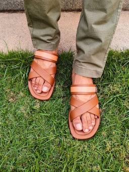 The Madras Trunk - Luca Slip On Sandals in Tan