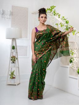 CHARUKRITI - Green Silk Cotton Handwoven Jamdani Saree