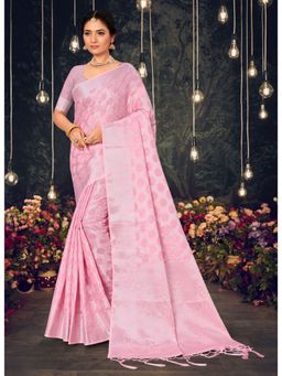 Sangam Prints - Pink Woven Work Traditional Tassels Saree with Unstitched Blouse