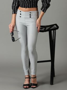 SHOWOFFFF - Womens Solid Slim Fit Grey Jegging