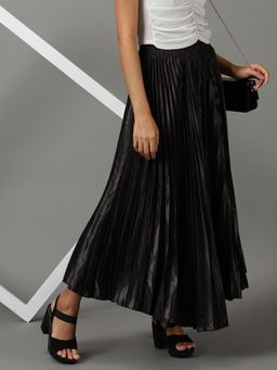 SHOWOFFFF - Womens Solid Maxi Flared Type Black Skirt