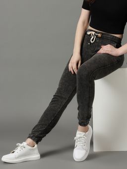 SHOWOFFFF - Womens Solid Slim Fit Grey Melange Jegging