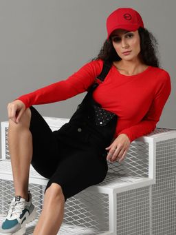 SHOWOFF - Womens Slim Fit Solid Black Dungaree