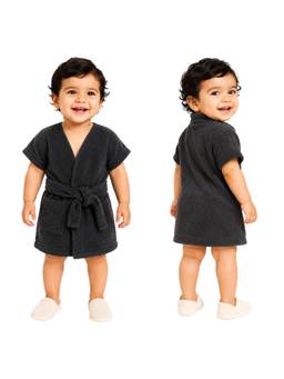 Creeva - Black Melodious Baby Cotton Bathrobe with Front Pocket