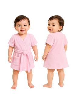 Creeva - Pink Melodious Baby Cotton Bathrobe with Front Pocket