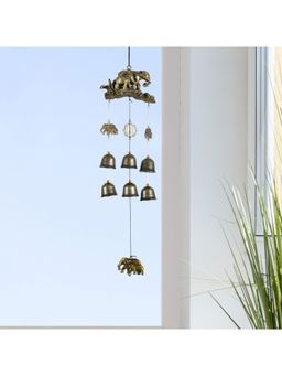 HomeTown - Jewel Metal Elephant Forest Windchime in Antique Gold Colour