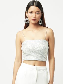 Attic Salt - White Sequined Glistening Strappy Tank Top
