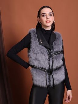 IKI CHIC - Grey Faux Fur Statement Vest Jacket