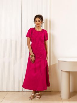 UNIMODA - Body Conscious Hot Pink Glace Cotton Dress