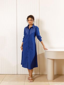 UNIMODA - Royal Blue Tagaiwork Cotton Midi Dress