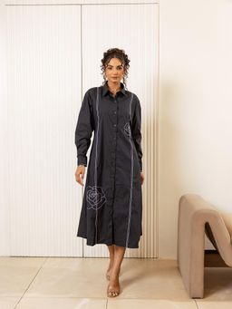 UNIMODA - Classic A-Line Navy Blue Midi Dress