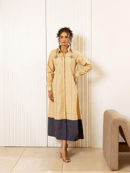 UNIMODA - A-Line Elegance Beige Midi Dress