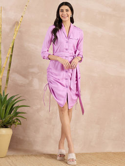 First Resort by Ramola Bachchan - Purple Herringbone Trench Dress With Belt (Set of 2)