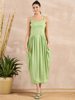 First Resort by Ramola Bachchan - Pastel Green Herringbone Mid Length Dress
