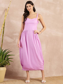 First Resort by Ramola Bachchan - Purple Herringbone Mid Length Dress