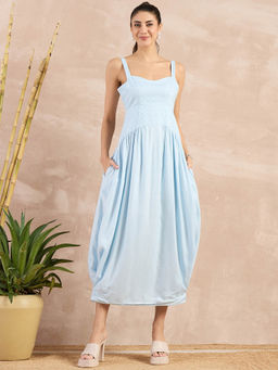 First Resort by Ramola Bachchan - Sky Blue Herringbone Mid Length Dress