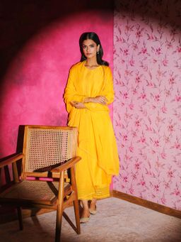 DOHR INDIA - Seher Yellow Silk Chanderi Kurta with Palazzo and Dupatta (Set of 3)