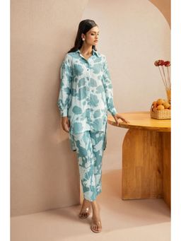 DOHR INDIA - Emily Blue Floral Printed Crepe Co-Ord (Set of 2)