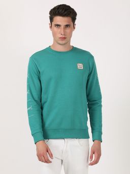 Wrangler - Men Printed Green Sweatshirt (Regular)
