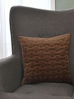 At Home by Nilkamal - Quilted Embossed Polyester 16" X 16" Cushion Cover (Brown)