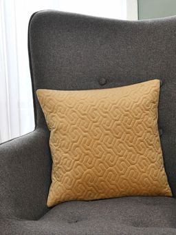 At Home by Nilkamal - Quilted Embossed Polyester 16" X 16" Cushion Cover (Gold)
