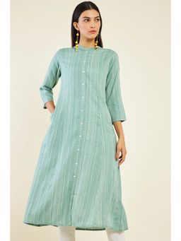 Soch - Women Green Rayon Stripes Kurta