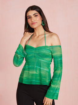 Twenty Dresses by Nykaa Fashion - Green Halter Neck Ombre Off Shoulder Top
