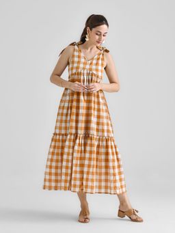 Rustorange - Yellow Checks Midi Dress