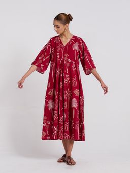 Rustorange - Maroon Abstract Midi Dress