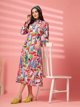 Indibelle - Multi-Color Abstract Midi Dress