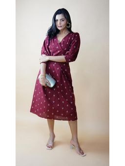 Akiso - Maroon Woven Midi Dress