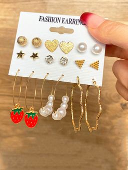 Jewels Galaxy - Gold Plated Contemporary Studs and Hoop Earrings Set of 9