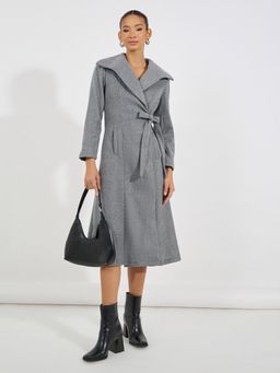 Styli - Women Solid Collared Midi Length Coat Dress