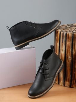 Bruno Manetti - Men Black Lace-up Seem Stoch with Round Toe Boots