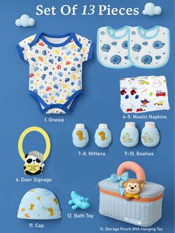 Little Surprise Box - Blue Monkey soft Satin pouch Newborn Hamper Gift Box for Baby (0-6 Months)