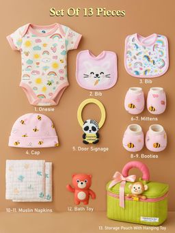 Little Surprise Box - Pink Monkey soft satin pouch Newborn Hamper Gift Box for Baby (0-6 Months)