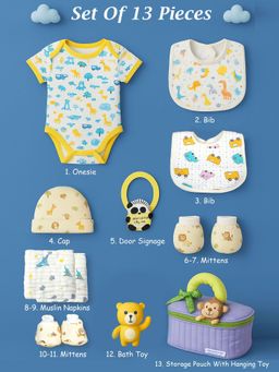 Little Surprise Box - Purple Monkey soft satin pouch Newborn Hamper Gift Box for Baby (0-6 Months)