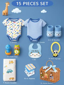 Little Surprise Box - Blue Blessed Home cane basket Newborn Hamper Gift Box for Baby Boy (0-6 Months)