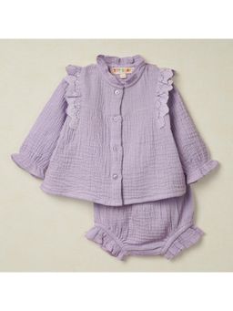 TIDY SLEEP - Cotton Gauze Jhabla Set-Lavender