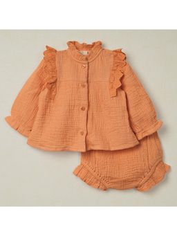 TIDY SLEEP - Cotton Gauze Jhabla Set-Jasper Orange