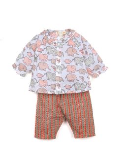 TIDY SLEEP - Red Elephant Print Baby Girl Jhabla with Pajama