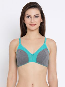 Clovia - Cotton Rich Non-Padded Non-Wired Bra with Mesh Inserts In Grey
